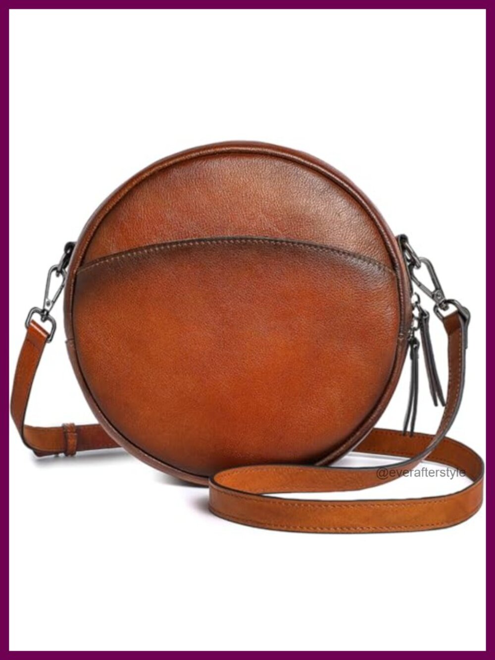 Genuine Leather Round Crossbody Bag with 2 Interchangeable Straps